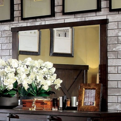 Furniture of America Bianca Rustic Solid with Wood Veneer Dark Walnut Mirror Model CM7734M
