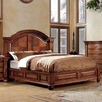 Furniture of America Bellagrand Traditional Solid with Wood Veneer Antique Tobacco Oak Bed Model CM7738-EK-BED