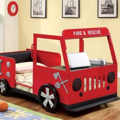 Furniture of America Rescuer Novelty Leatherette Metal Red-Black Twin Bed Model CM7767-BED