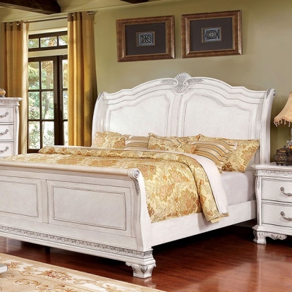 Furniture of America Isidora Traditional Array White Wash Bed Model CM7799WH-Queen Bed