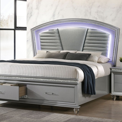 Furniture of America Maddie Contemporary Fabric Solid with Wood Silver Bed Model CM7899SV-Queen Bed