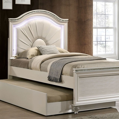 Furniture of America Allie Contemporary Acrylic Fabric Solid with Wood Pearl White Bed Model CM7901-Twin Bed