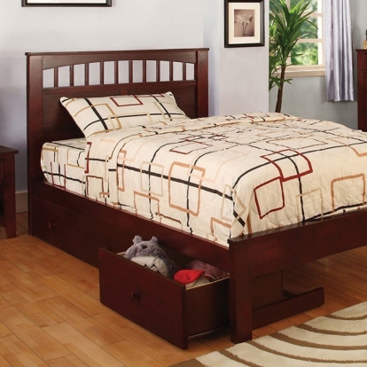 Furniture of America Carus Transitional Solid with Wood Veneer Cherry Bed Model CM7904CH-Twin Bed