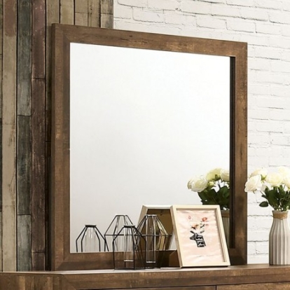 Furniture of America Wentworth Rustic Faux with Wood Veneer Light Walnut Mirror Model CM7912M