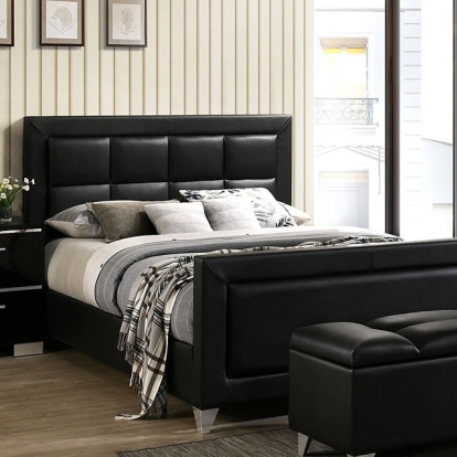Furniture of America Menkar Contemporary Leatherette Solid with Wood Veneer Black-Chrome Bed Model CM7913-Queen Bed