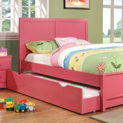 Furniture of America Prismo Transitional Solid with Wood Veneer Pink Bed Model CM7941PK-Twin Bed