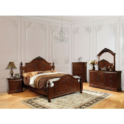 Velda Brown Cherry 4 Piece Queen Bedroom Set Model CM7952Q-4PC by Furniture of America