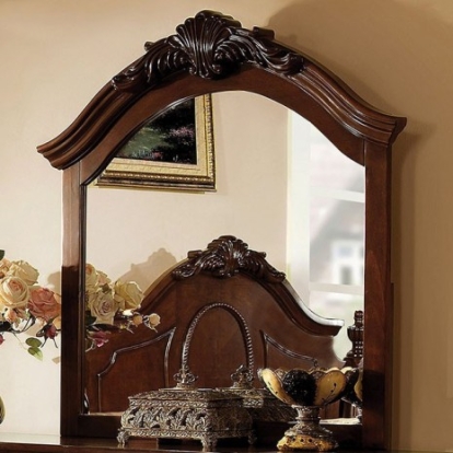 Furniture of America Velda Traditional Solid with Wood Veneer Brown Cherry Mirror Model CM7952M