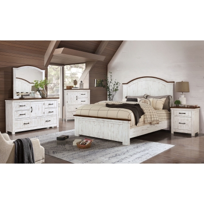 Alyson Distressed White/Walnut 5 Piece Queen Bedroom Set with Chest Model CM7962Q-5PC-CHEST by Furniture of America