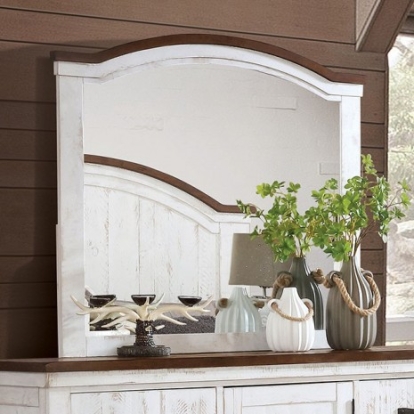 Furniture of America Alyson Transitional Solid with Wood Veneer Distressed White-Walnut Mirror Model CM7962M