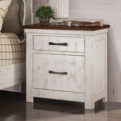 Furniture Of America Alyson Transitional Solid Wood, Wood Veneer, Others Distressed White/Walnut Night Stand | CM7962N