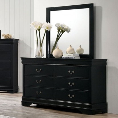 Furniture Of America Louis Philippe Transitional Solid Wood, Wood Veneer, Others Black Dresser | FM7866BK-D