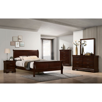 Louis Philippe Cherry Queen Bed with 1NS with Dresser with Mirror Model CM7966CH-Q-4PC by Furniture of America