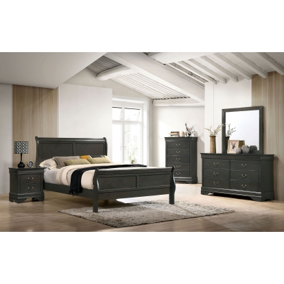 Louis Philippe Gray Queen Bed with 1NS with Dresser with Mirror Model CM7966GY-Q-4PC by Furniture of America
