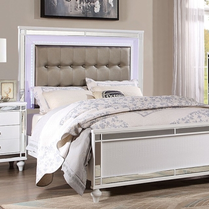 Furniture of America Brachium Contemporary Leatherette Mirror Solid with Wood Veneer White Bed Model CM7977WH-EK-BED