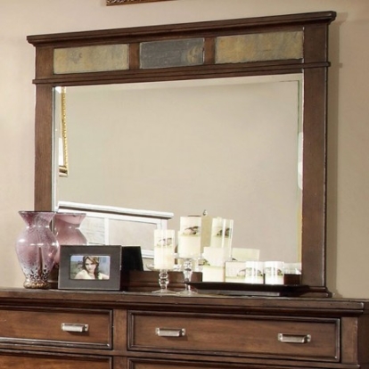 Furniture of America Alcazar Transitional Concrete Mirror Solid with Wood Veneer Brown Cherry Mirror Model CM7985M