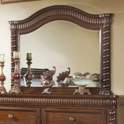 Furniture of America Mandeville Transitional Solid with Wood Veneer Brown Cherry Mirror Model CM7986M