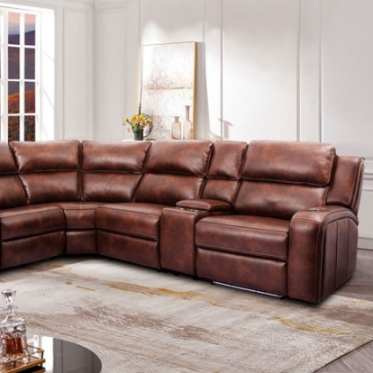 Furniture of America Callie Transitional Faux Leather Solid with Wood Brown Power Sectional Model CM9901-SECT