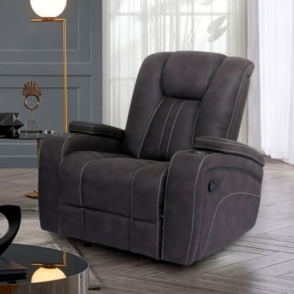 Furniture of America Amirah Transitional Durable Heavy-Weight Fabric Solid with Wood Dark Gray Glider Recliner Model CM9903-CH