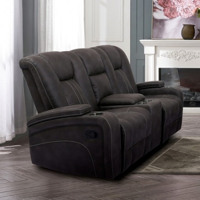 Furniture of America Amirah Transitional Durable Heavy-Weight Fabric Solid with Wood Dark Gray Glider Loveseat Model CM9903-LV