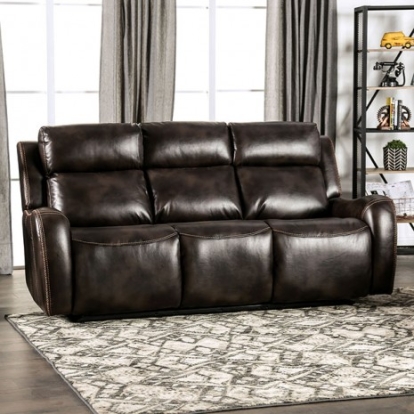 Furniture of America Barclay Transitional Leatherette Solid with Wood Dark Brown Power Sofa Model CM9906-SF