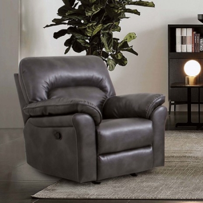 Furniture of America Josias Transitional Breathable Leatherette Solid with Wood Dark Gray Glider Recliner Model CM9908DG-CH