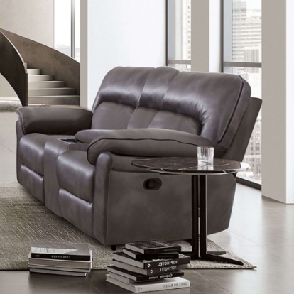 Furniture of America Josias Transitional Breathable Leatherette Solid with Wood Dark Gray Loveseat Model CM9908DG-LV-PK
