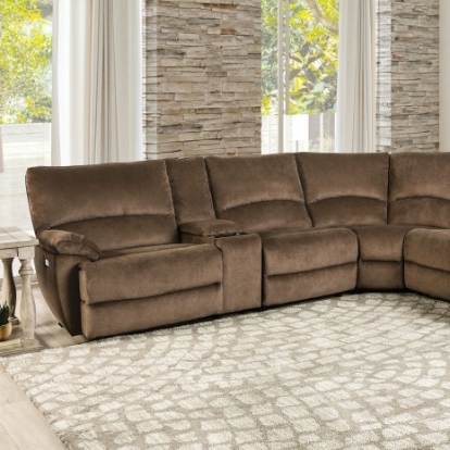 Furniture of America Cerelia Transitional Fabric Solid with Wood Brown Power Sectional Model CM9909BR-SECT-PM