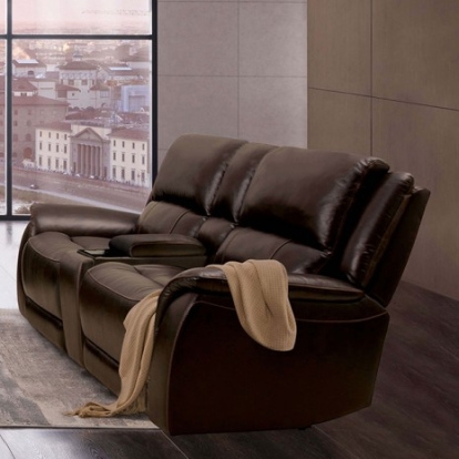 Furniture of America Gorgius Transitional Top Grain Leather Match Solid with Wood Espresso Power Loveseat Model CM9910ES-LV-PM-PK