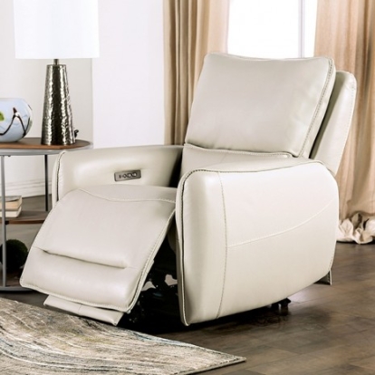 Furniture Of America Phineas Transitional Top Grain Leather Match, Solid Wood, Others Beige Power Recliner | CM9921ST-CH-PM