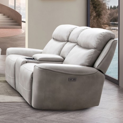 Furniture of America Artemia Transitional Breathable Leatherette Solid with Wood Light Taupe Power Loveseat Model CM9922FG-LV-PM-PK