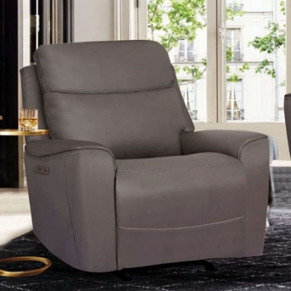 Furniture of America Artemia Transitional Breathable Leatherette Solid with Wood Gray Power Recliner Model CM9922GY-CH-PM