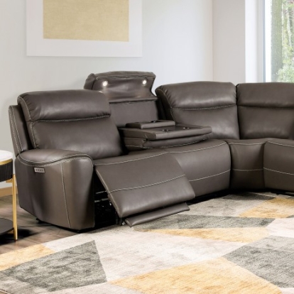 Furniture of America Edmondus Transitional Breathable Leatherette Solid with Wood Dark Gray Power Sectional Model CM9923GY-SECT-PM