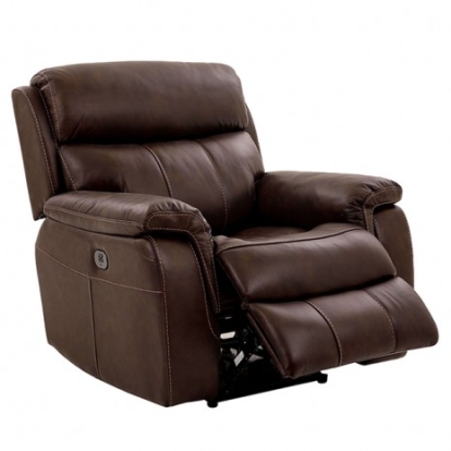 Furniture of America Antenor Transitional Top Grain Leather Match Solid with Wood Brown Power Recliner Model CM9926MB-CH-PM