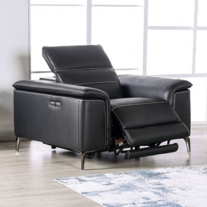 Furniture of America Ascona Contemporary Breathable Leatherette Metal Solid with Wood Black Power Recliner Model CM9927BK-CH-PM