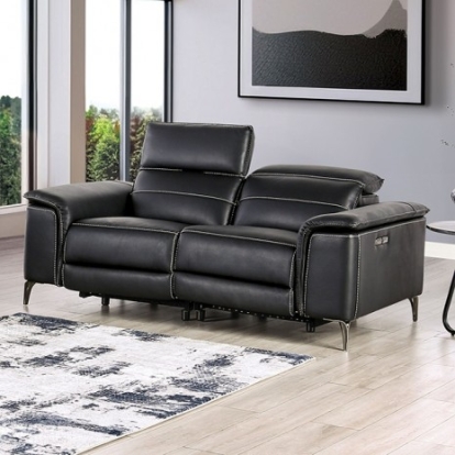 Furniture of America Ascona Contemporary Breathable Leatherette Metal Solid with Wood Black Power Loveseat Model CM9927BK-LV-PM
