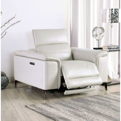 Furniture Of America Ascona Contemporary Breathable Leatherette, Metal, Solid Wood, Others Light Taupe Power Recliner | CM9927FG-CH-PM