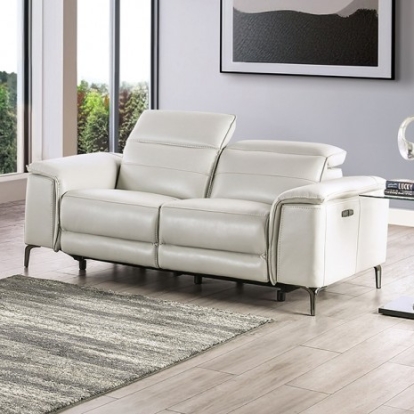 Furniture Of America Ascona Contemporary Breathable Leatherette, Metal, Solid Wood, Others Light Taupe Power Loveseat | CM9927FG-LV-PM
