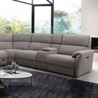 Furniture of America Osanna Transitional Boucle Solid with Wood Warm Gray Power Sectional Model CM9928SM-SECT-PM