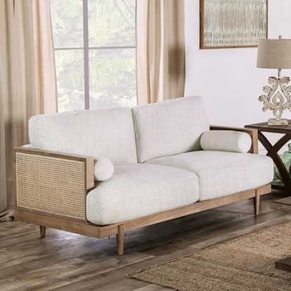 Furniture of America Alesund Mid-Century Modern Fabric Solid with Wood Light Oak-Beige Loveseat Model CM9981-LV