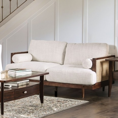 Furniture of America Alesund Mid-Century Modern Fabric Solid with Wood Beige-Walnut Loveseat Model CM9982-LV