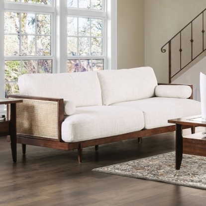 Furniture of America Alesund Mid-Century Modern Fabric Solid with Wood Beige-Walnut Sofa Model CM9982-SF