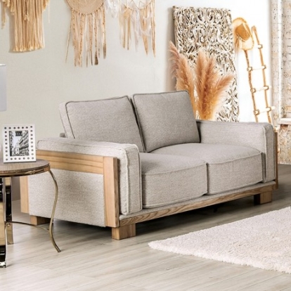 Furniture of America Harstad Contemporary Fabric Solid with Wood Light Brown-Natural Loveseat Model CM9983LB-LV