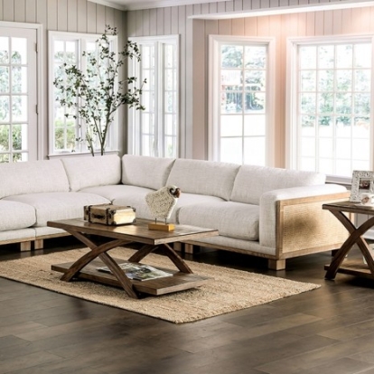 Furniture of America Arendal Contemporary Fabric Solid with Wood Beige-Natural Sectional Model CM9984-SECT