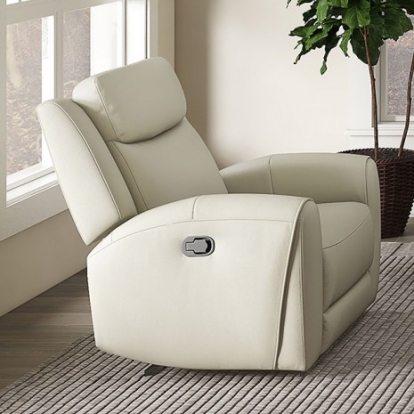 Furniture of America Jacobus Transitional Top Grain Leather Beige Manual Recliner - Leather Model CM9986BG-CH-M