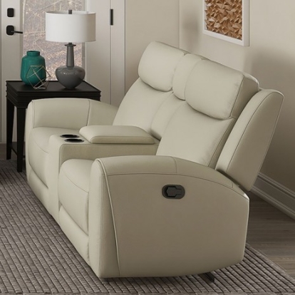 Furniture of America Jacobus Transitional Top Grain Leather Beige Manual Recliner Loveseat with Console Model CM9986BG-LV-M