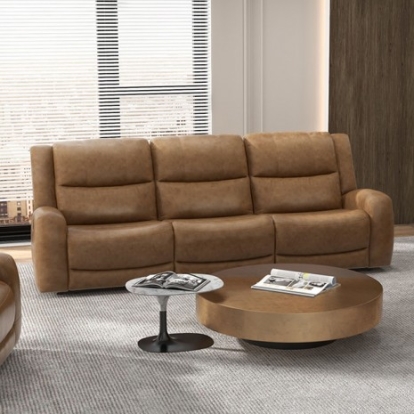 Furniture of America Leolinus Transitional Top Grain Leather Brown Manual Recliner Sofa Model CM9989BR-SF-M