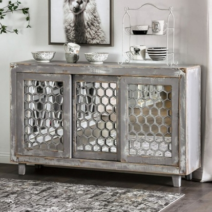 Furniture of America Brianna Rustic Fsc Certified Solid with Wood Brazilian Pine Weathered Gray Cabinet Model EM-AC091GY