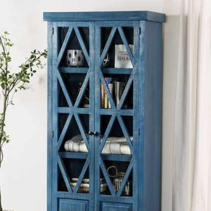 Furniture of America Zenia Rustic Fsc Certified Solid with Wood Brazilian Pine Denim Blue Curio Model EM-AC094BL
