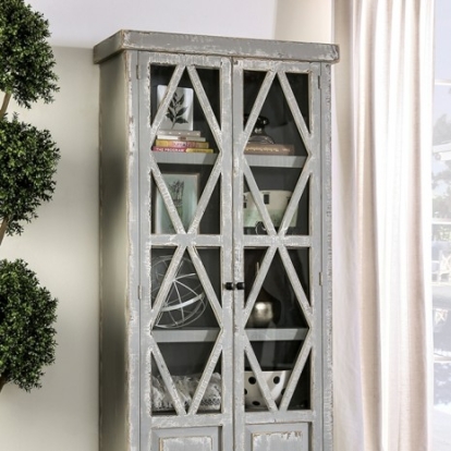 Furniture Of America Zenia Rustic Fsc Certified Solid Wood Brazilian Pine Weathered Gray Curio | EM-AC094GY